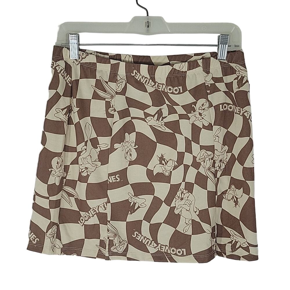 Looney Tunes Mini Skirt, Brown & Beige, Size M, NWT